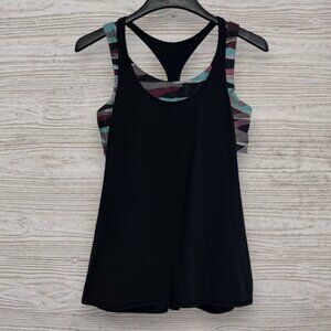 Lululemon All Sport Support Tank w/Built In Bra Black Camo Multi Blue Purple 10